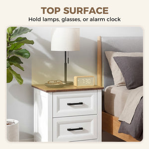 Ensemble de 2 tables de chevet style ferme, avec 2 tiroirs, plateau effet bois, blanches
