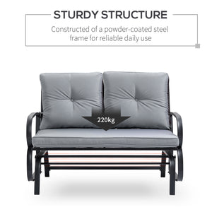 Fauteuil à bascule 2 places avec structure en acier et coussins, gris