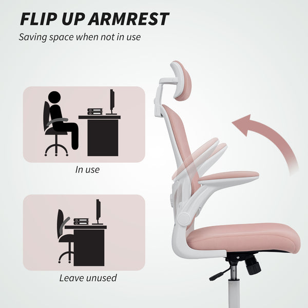 Chaise de bureau ergonomique en maille avec appui-tête et soutien lombaire, rose