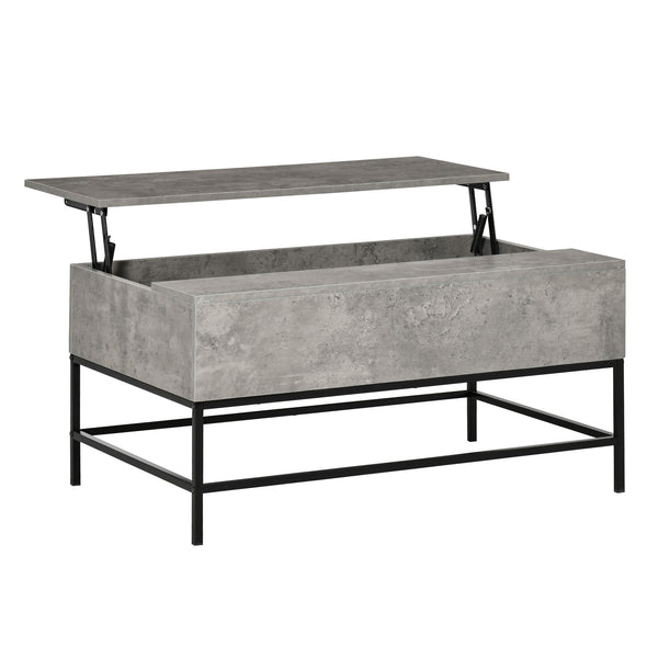 Table basse relevable avec compartiment de rangement dissimulé, gris
