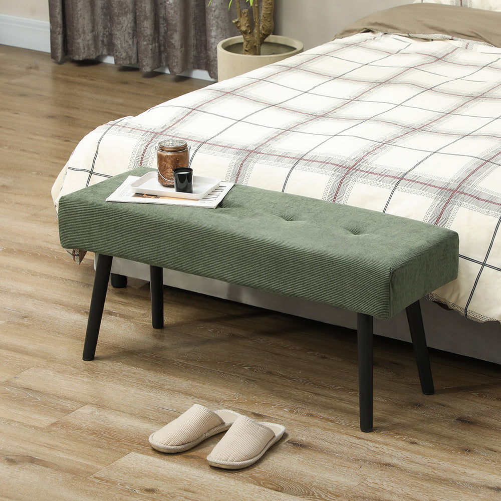 Banc ottoman rembourré en velours côtelé avec pieds en acier, vert