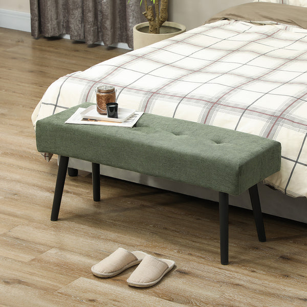Banc ottoman rembourré en velours côtelé avec pieds en acier, vert