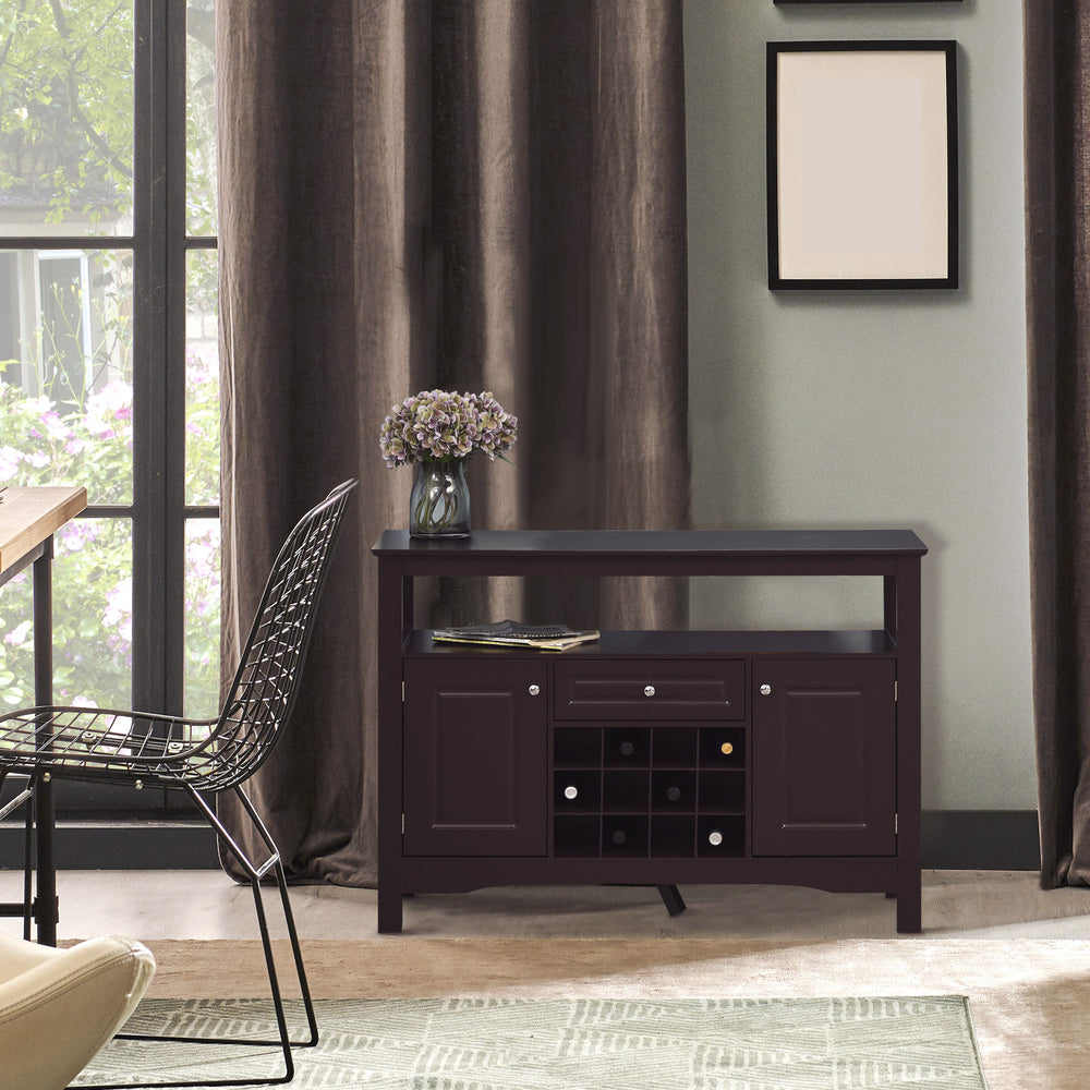 Buffet de cuisine moderne avec tiroir et casier à vin 12 bouteilles, couleur expresso.