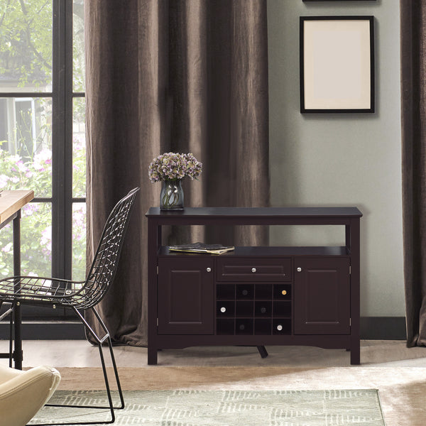 Buffet de cuisine moderne avec tiroir et casier à vin 12 bouteilles, couleur expresso.