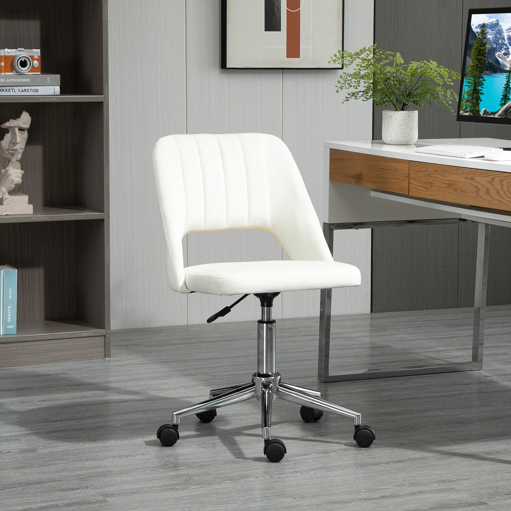 Cream white velvet mid-back office chair