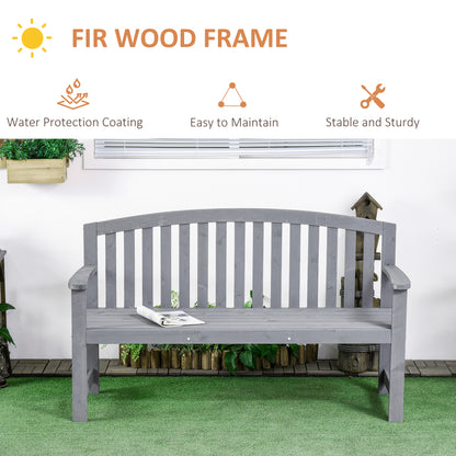 Outsunny Wooden Bench, Outdoor Bench with Slatted Design, Backrest, Armrests for Garden, Park, Backyard, Gray |