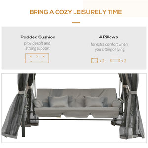 Balancelle convertible pour 3 personnes avec auvent, gris foncé