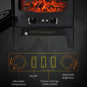 Poêle-cheminée autonome avec effet de flamme réaliste et température réglable 750 W/1 500 W, noir