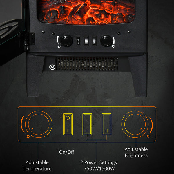Poêle-cheminée autonome avec effet de flamme réaliste et température réglable 750 W/1 500 W, noir