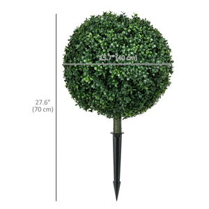 Set of 2 artificial ball-shaped bushes with stakes, UV resistant