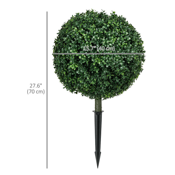 Set of 2 artificial ball-shaped bushes with stakes, UV resistant
