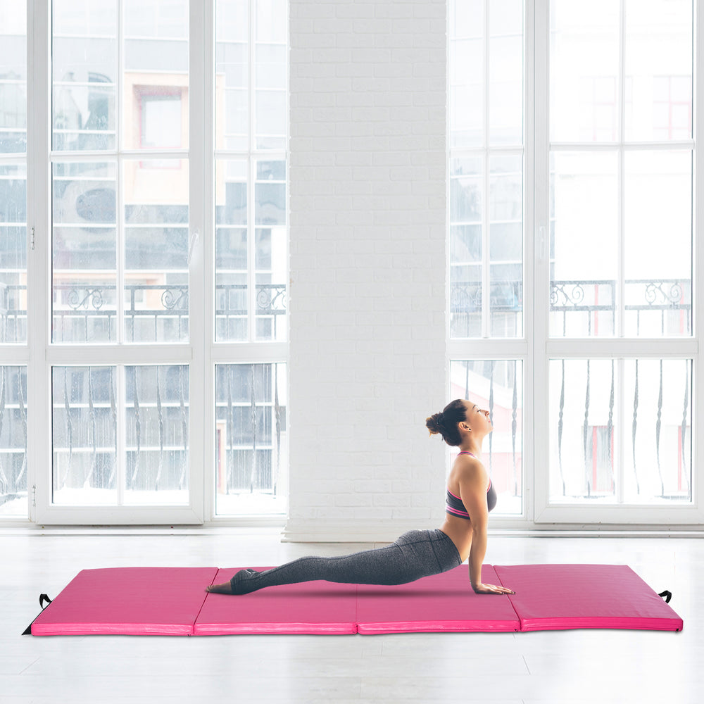 Tapis de gymnastique pliable 4'x10'x2'' avec poignées de transport, rose