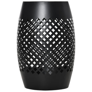 12.5" Steel Patio End Table, Round Hollow Drum Side Table, Accent Table for Indoor and Outdoor, Black