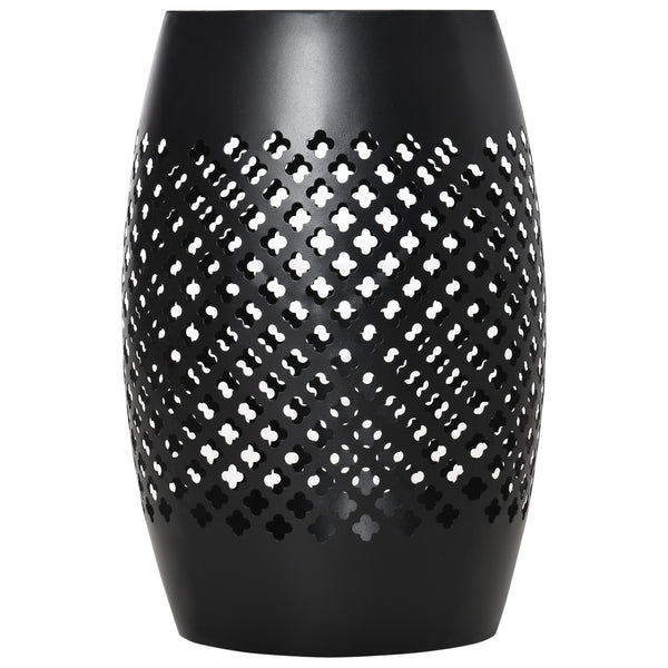 12.5" Steel Patio End Table, Round Hollow Drum Side Table, Accent Table for Indoor and Outdoor, Black