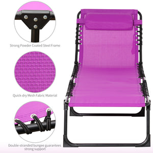 Chaise longue pliante avec appui-tête, violet