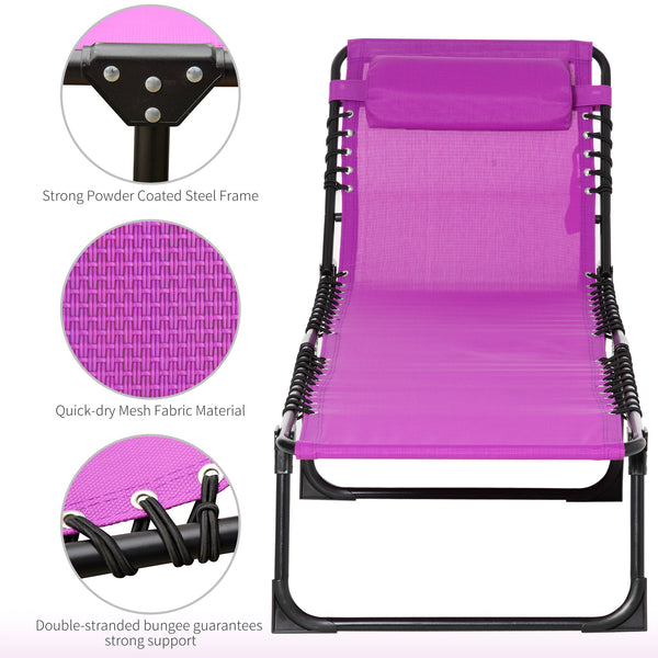 Chaise longue pliante avec appui-tête, violet