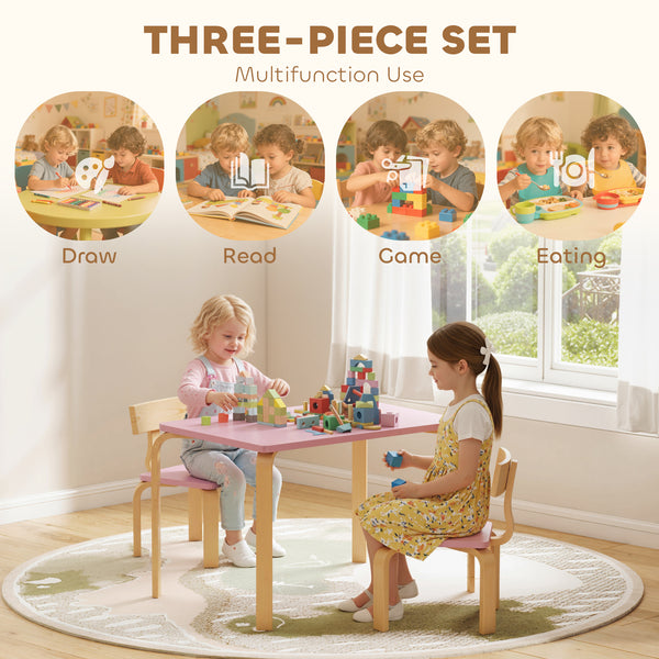 Ensemble table et 2 chaises, rose