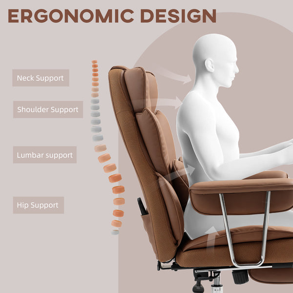 Fauteuil de bureau massant avec vibration à 6 points, repose-pieds et soutien lombaire, marron