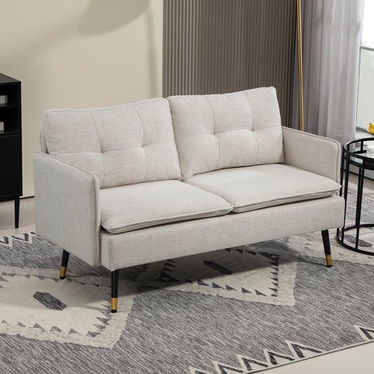 Canapé causeuse moderne 55 pouces en tissu avec dossier capitonné et pieds en acier, pour chambre à coucher et salon, blanc crème