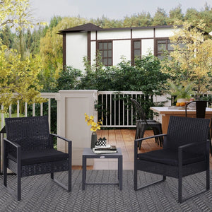 Ensemble de mobilier de jardin 3 pièces en résine tressée, noir