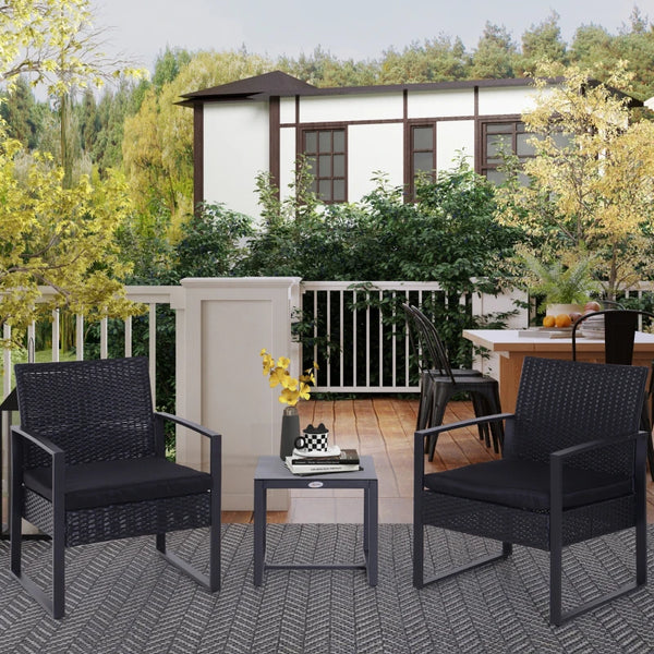 Ensemble de mobilier de jardin 3 pièces en résine tressée, noir