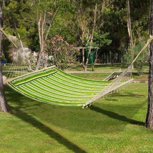 75 Inch Outdoor Hammock, Striped Camping Hammock, Garden Bed with Pillow, Green