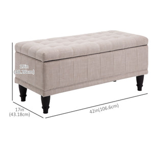 Pouf de rangement en tissu lin avec fermeture douce, beige