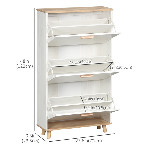 Meuble à chaussures moderne avec 3 tiroirs rabattables et étagère réglable, blanc