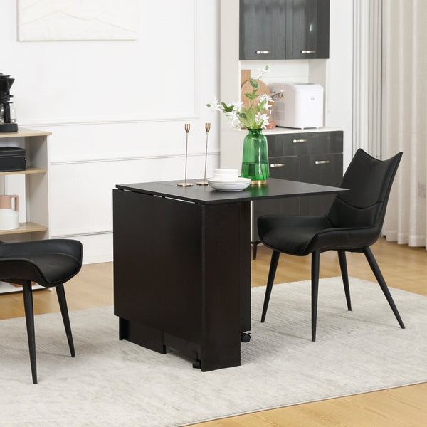Table pliante avec étagères à 2 niveaux et roulettes, noire