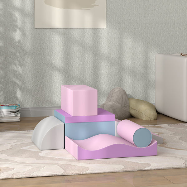Lot de 7 blocs d'escalade en mousse souple modulaires pour enfants, rose/mauve