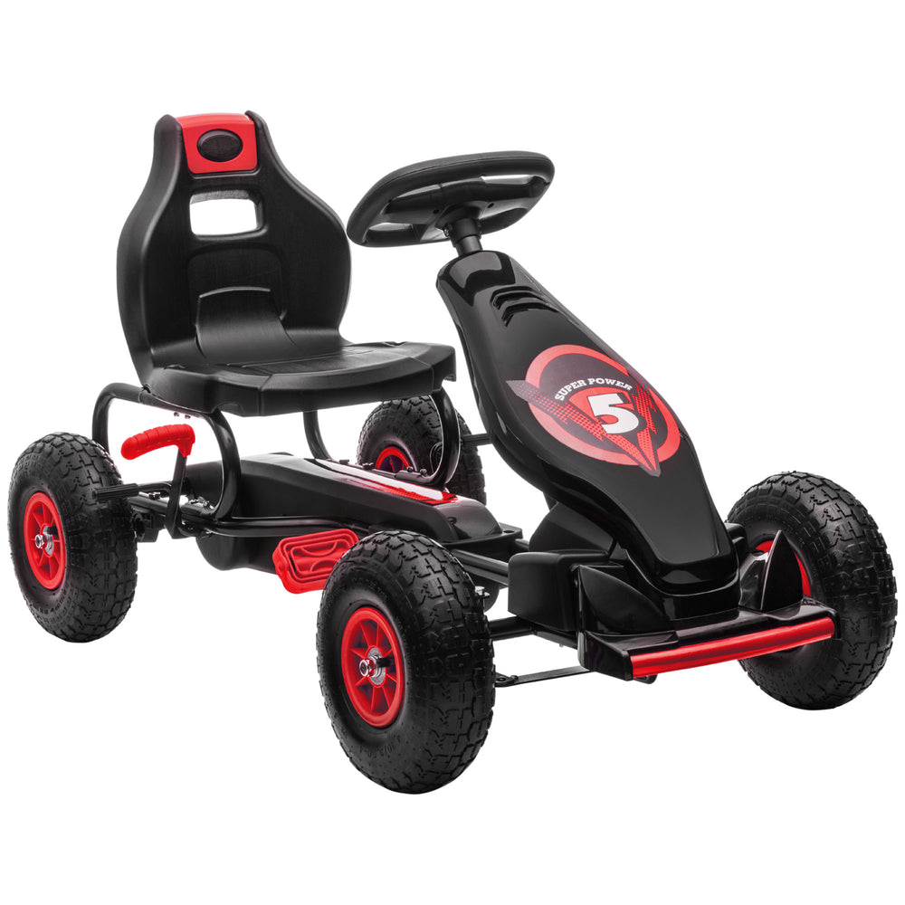 Kart à pédales pour enfants, avec siège ergonomique réglable, frein à main de sécurité, 5 à 12 ans, rouge