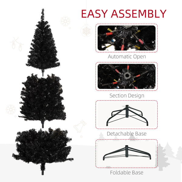 Sapin de Noël artificiel noir de 6 pieds avec ouverture automatique