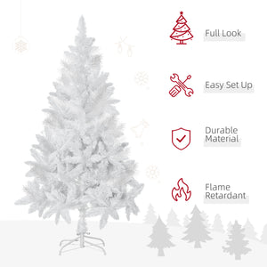 HOMCOM 5ft White Artificial Christmas Tree, Pine Realistic Branches, Self-Open, Indoor Holiday Decor |