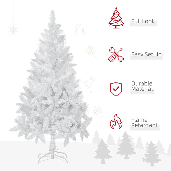 HOMCOM 5ft White Artificial Christmas Tree, Pine Realistic Branches, Self-Open, Indoor Holiday Decor |