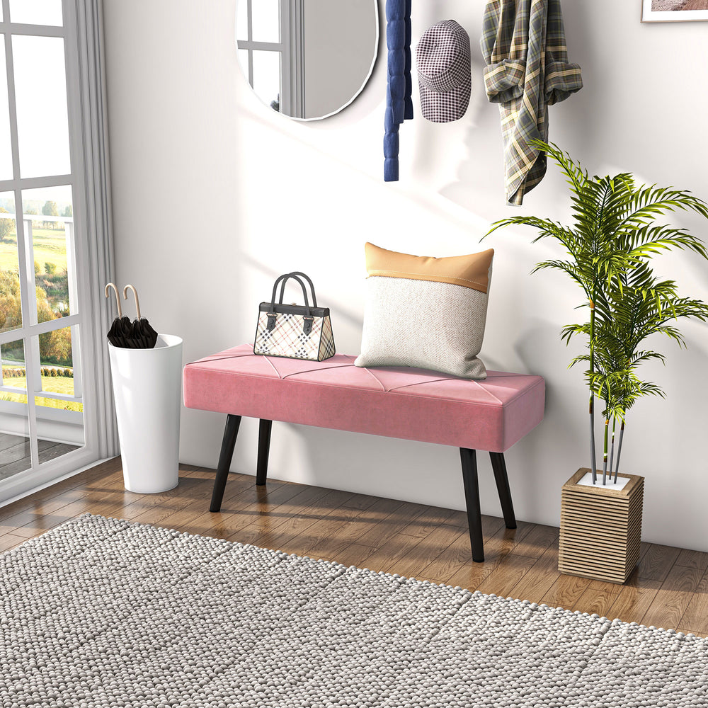 Banc de chambre rembourré moderne avec pieds en acier, rose