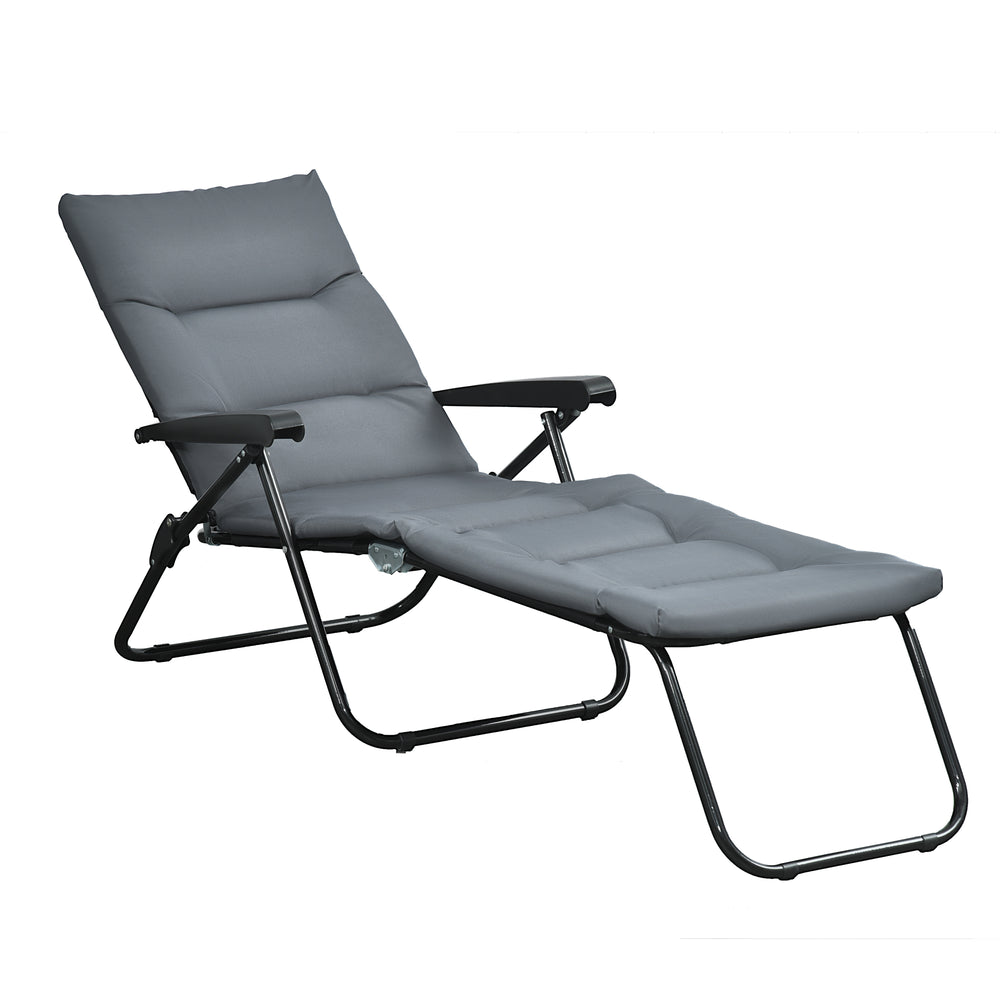 Chaise longue inclinable avec dossier réglable 6 positions, grise