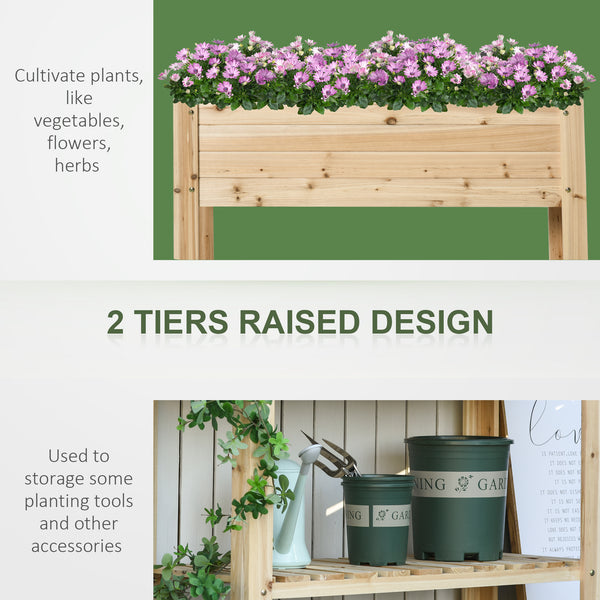 Jardinière surélevée avec étagère de rangement, revêtement de jardin pour terrasse, bois naturel