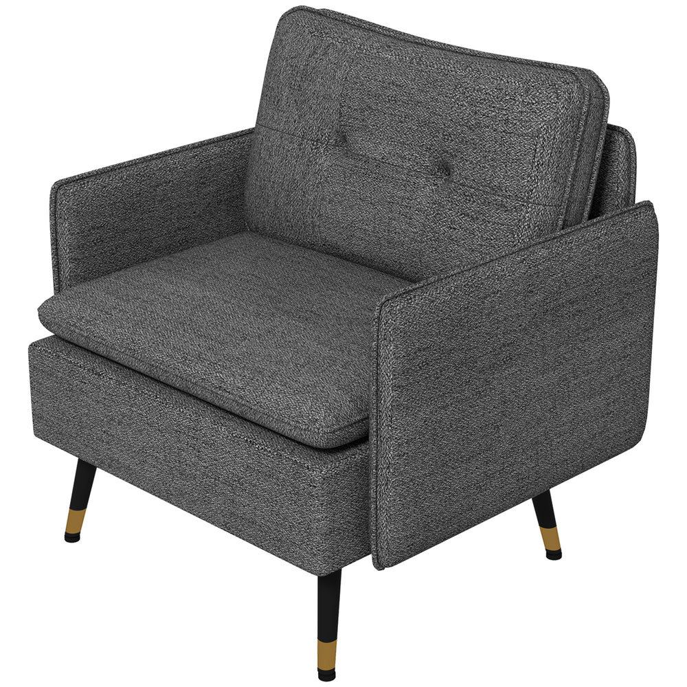 Fauteuil d'appoint moderne rembourré avec dossier capitonné et pieds en acier, gris foncé