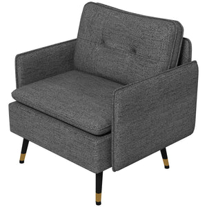 Fauteuil d'appoint moderne rembourré avec dossier capitonné et pieds en acier, gris foncé