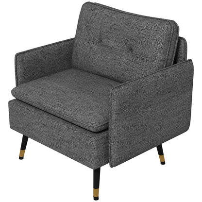 Fauteuil d'appoint moderne rembourré avec coussin de dossier capitonné et pieds en acier, pour salon et chambre, gris foncé