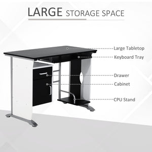 Bureau d'ordinateur avec plateau pour clavier et support pour unité centrale, noir et blanc
