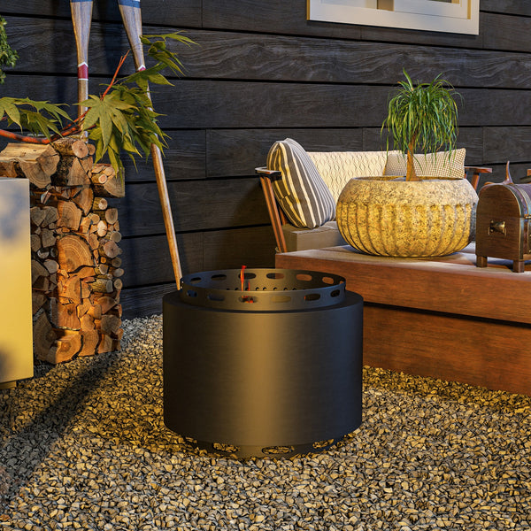 Braséro portable sans fumée, avec tisonnier, pour jardin, camping, feu de joie, métal, noir