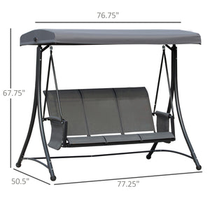 Balancelle 3 places avec dossier haut et auvent réglable, gris foncé