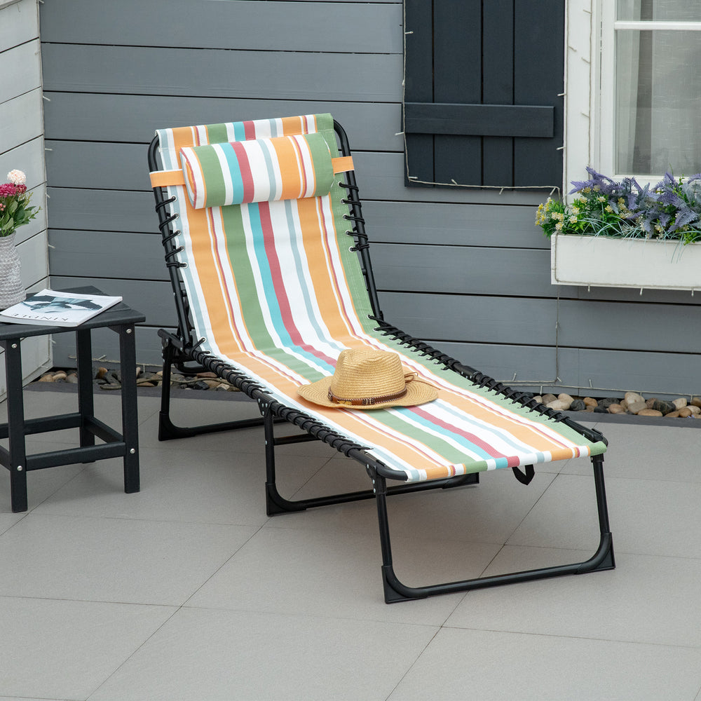 Chaise longue pliante avec appui-tête, multicolore