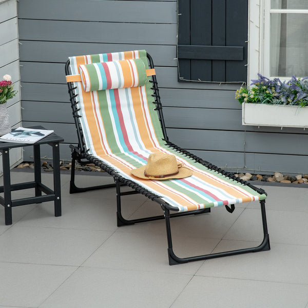 Chaise longue pliante avec appui-tête, multicolore