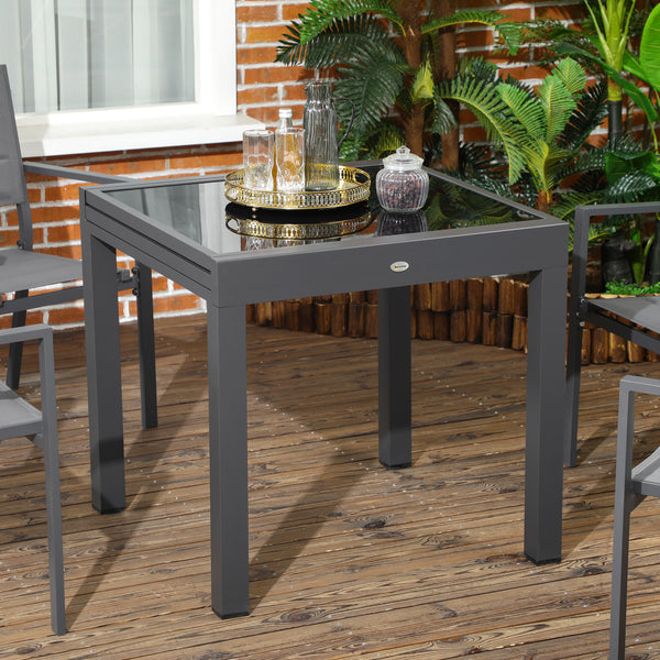 Table de jardin extensible avec structure en aluminium et plateau en verre trempé, noire