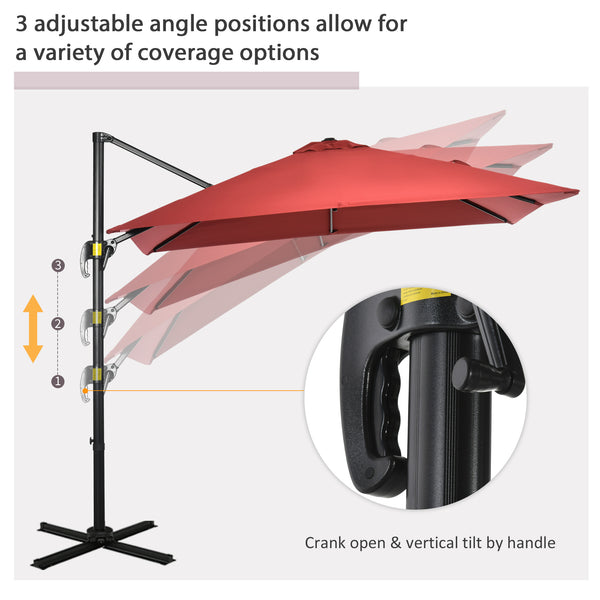 Parasol déporté carré de 8 pieds avec rotation à 360° et inclinaison, rouge bordeaux