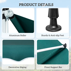 6.6'x5' Manual Retractable Patio Awning Window Door Sun Shade Deck Canopy Shelter Water Resistant UV Protector Green