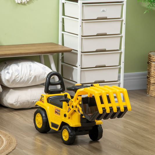 Pelleteuse autoportée sans moteur, avec son réaliste et rangement, pour enfants de 2 à 4 ans, 83 x 27 x 39 cm, jaune