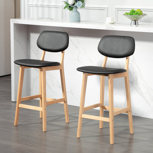 Set of 2 faux leather bar stools with solid wood legs